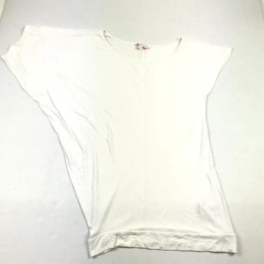 Tori Richard Womens Asymmetric Blouson Top White Short Sleeve Stretch S Small *
